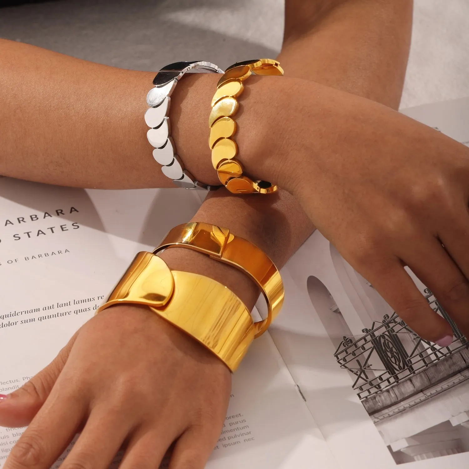 Gold-Plated Titanium Steel Bangle Bracelets