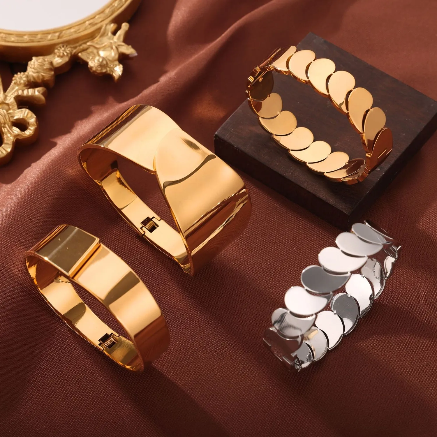 Gold-Plated Titanium Steel Bangle Bracelets