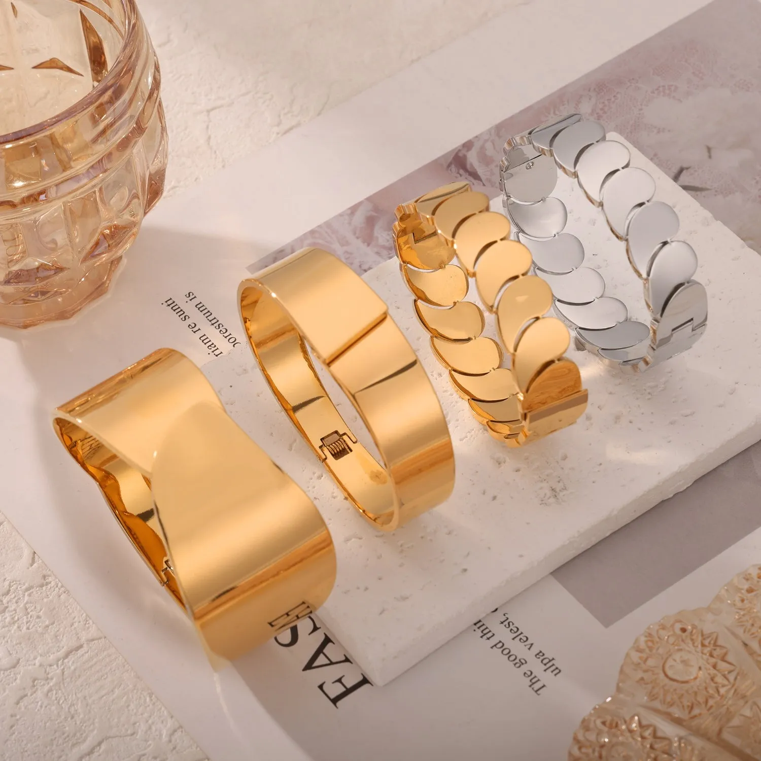Gold-Plated Titanium Steel Bangle Bracelets