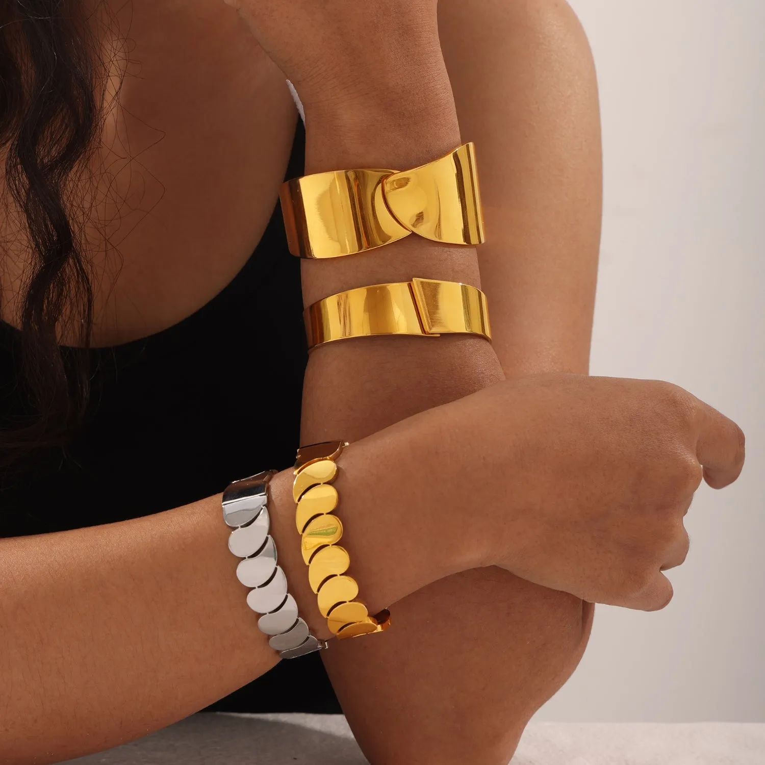 Gold-Plated Titanium Steel Bangle Bracelets