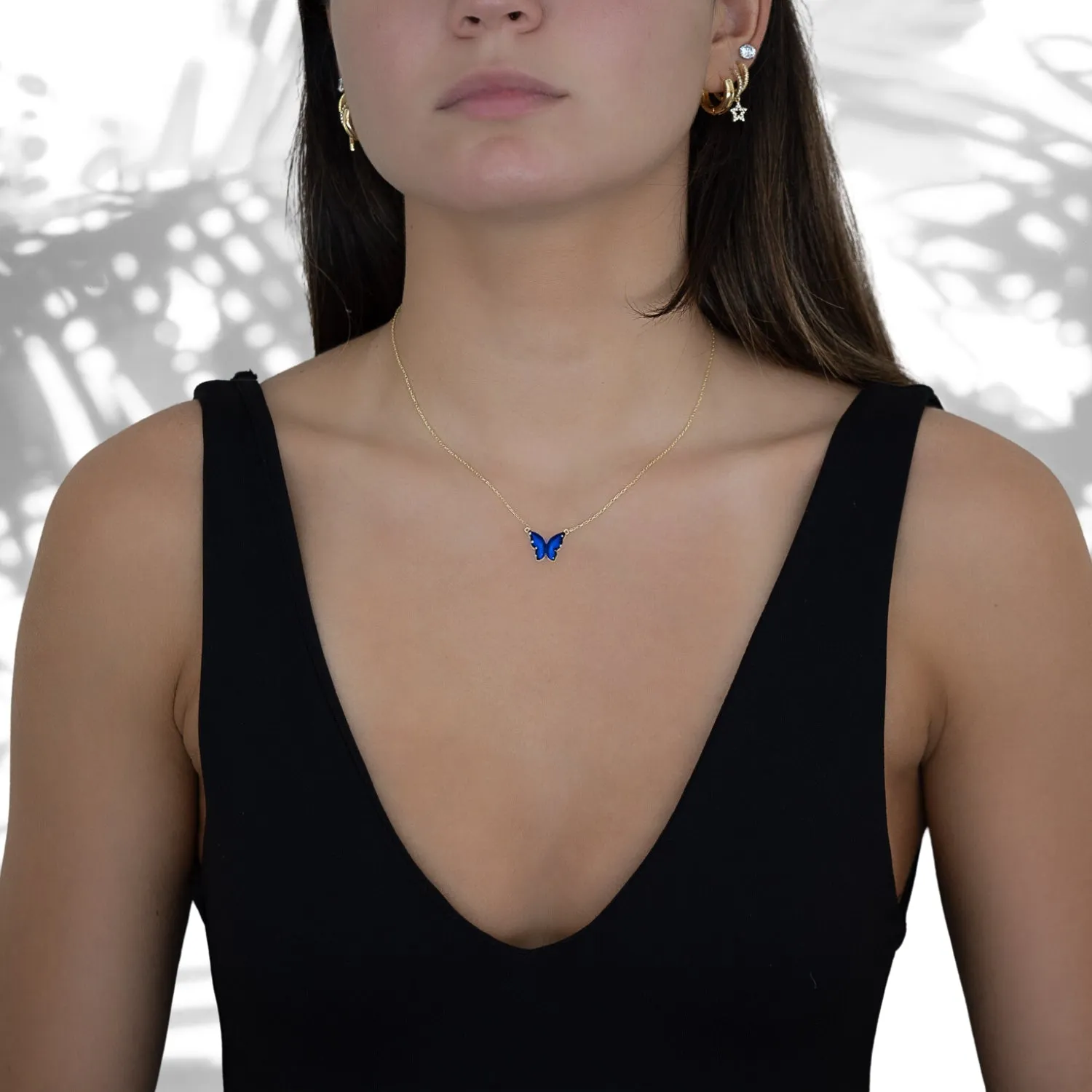 Gold Spiritual Blue Enamel Butterfly Necklace