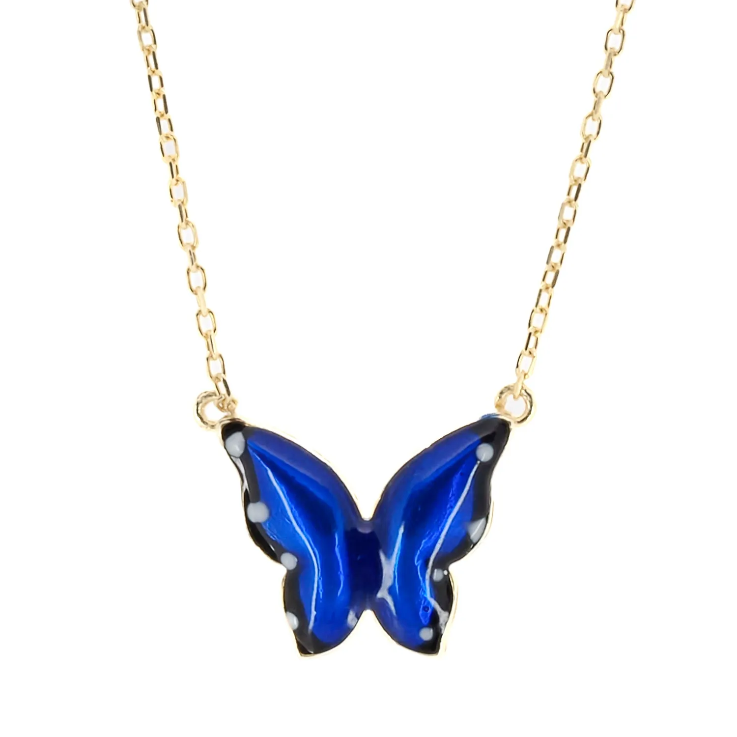 Gold Spiritual Blue Enamel Butterfly Necklace
