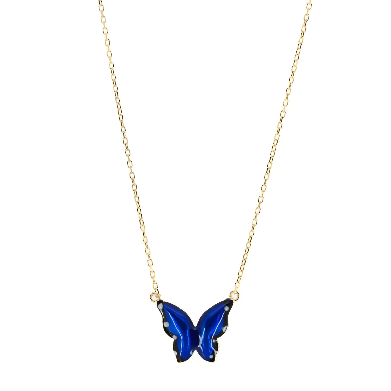 Gold Spiritual Blue Enamel Butterfly Necklace