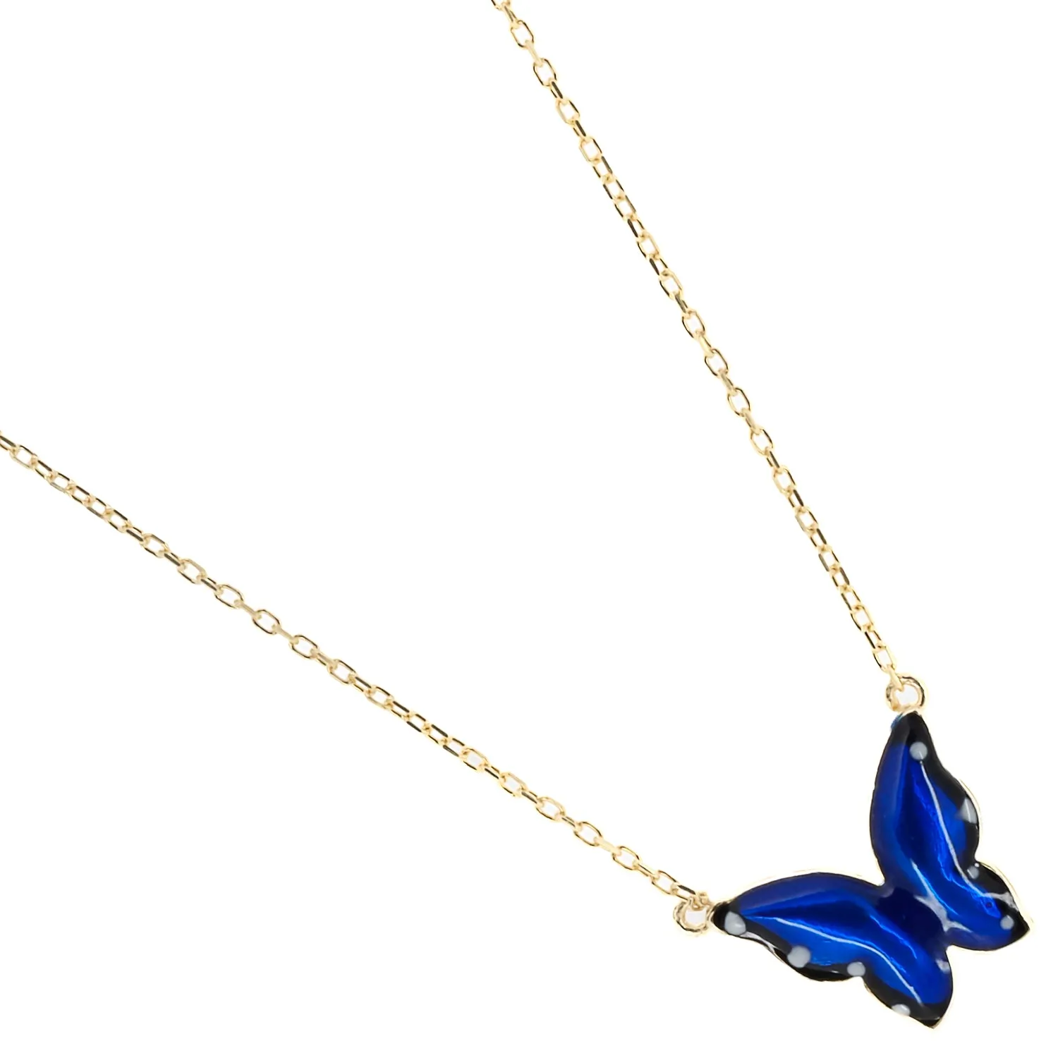 Gold Spiritual Blue Enamel Butterfly Necklace