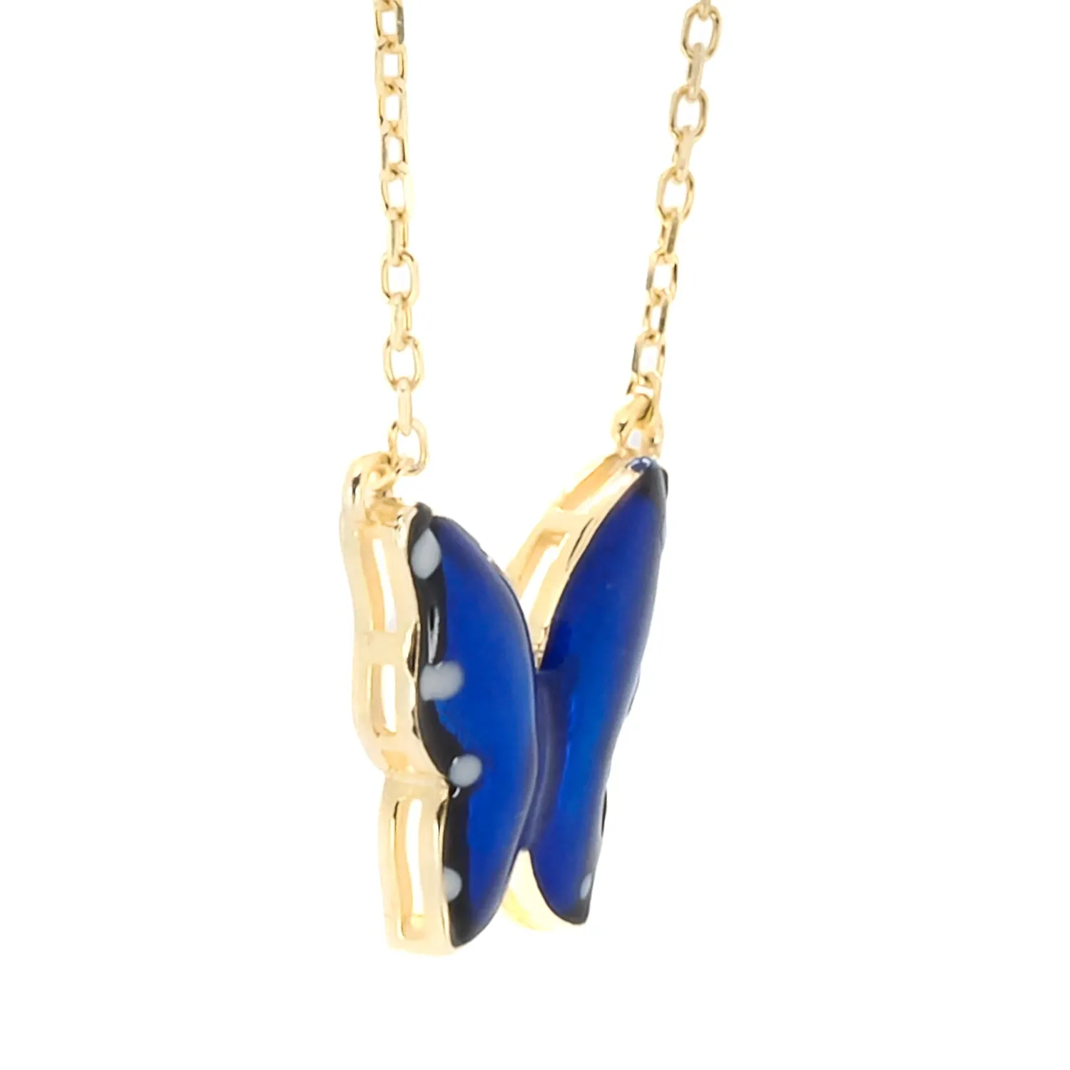 Gold Spiritual Blue Enamel Butterfly Necklace