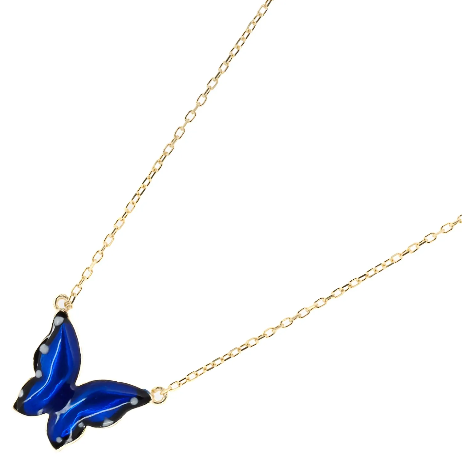 Gold Spiritual Blue Enamel Butterfly Necklace