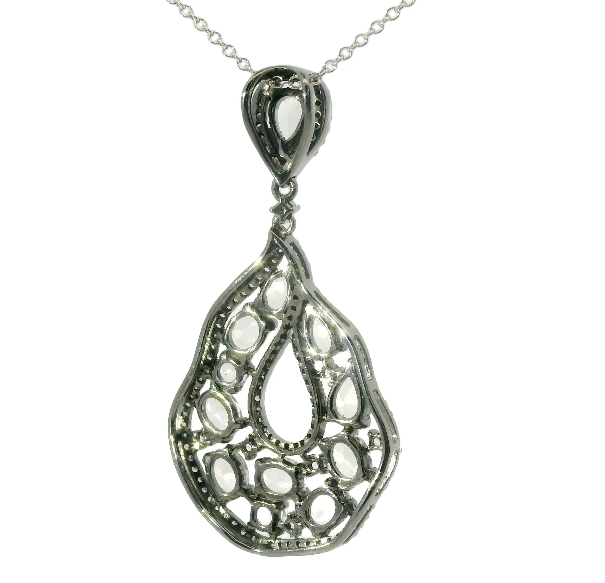 Gorgeous Estate 14K White Gold Topaz Diamond Drop Pendant Necklace