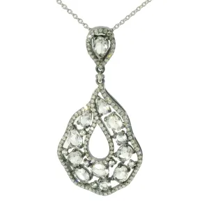 Gorgeous Estate 14K White Gold Topaz Diamond Drop Pendant Necklace
