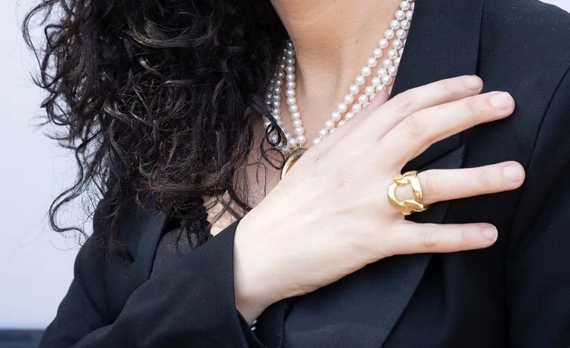 Gourmet solid gold and diamond pave statement ring