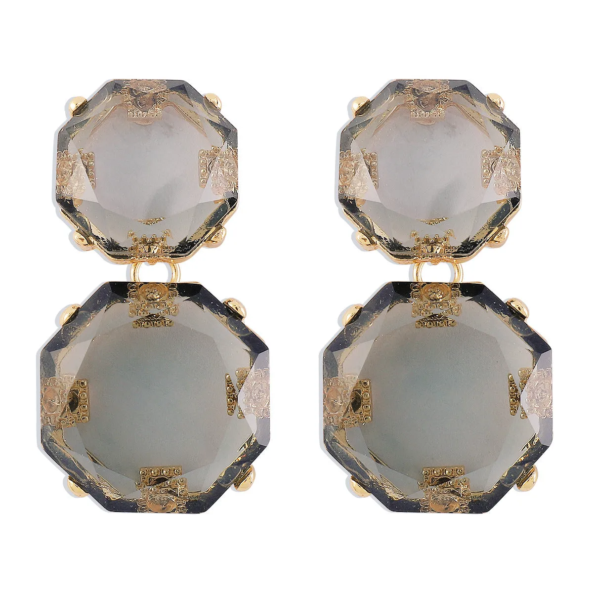 Gray Crystal & 18K Gold-Plated Octagon Drop Earrings