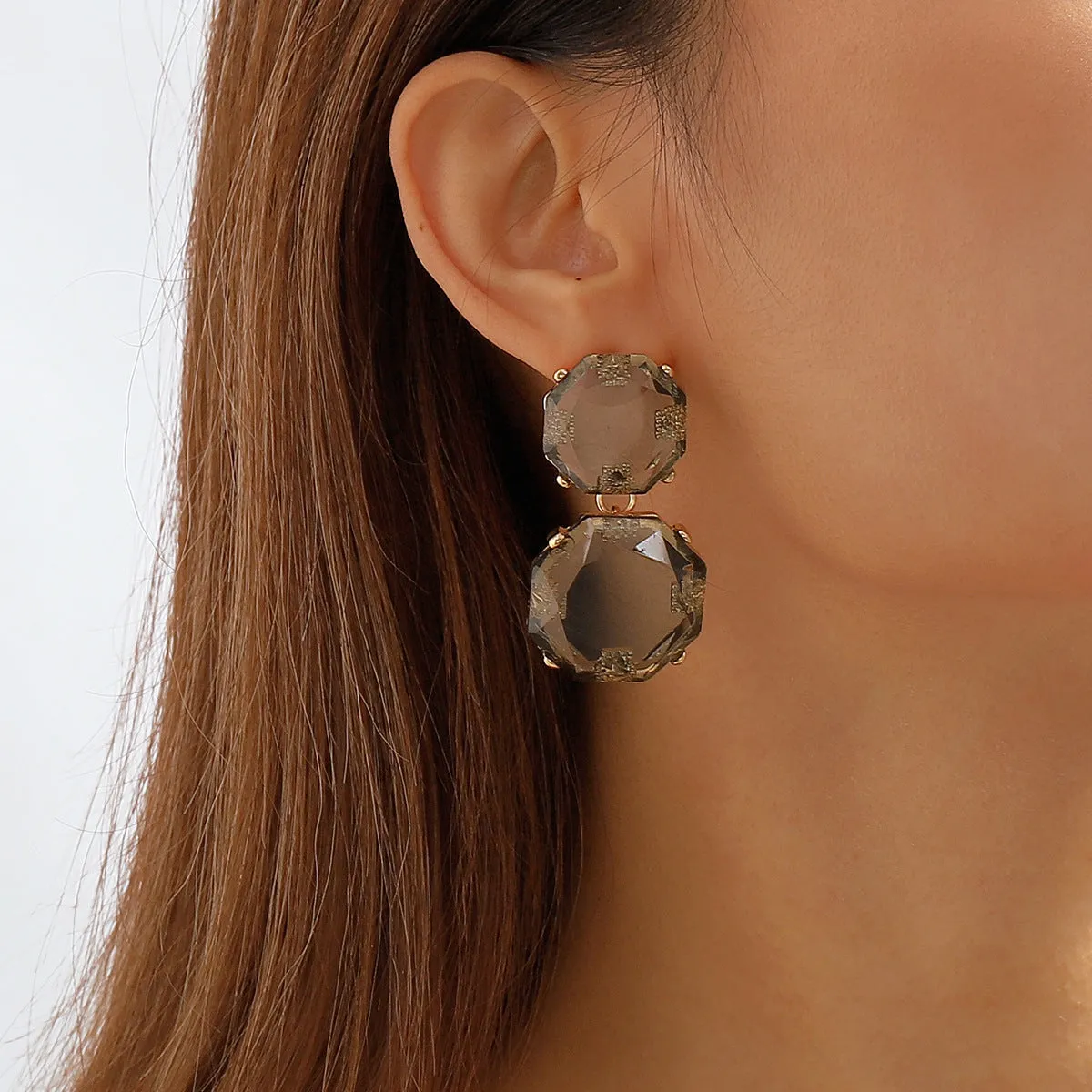 Gray Crystal & 18K Gold-Plated Octagon Drop Earrings