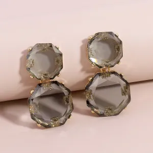 Gray Crystal & 18K Gold-Plated Octagon Drop Earrings