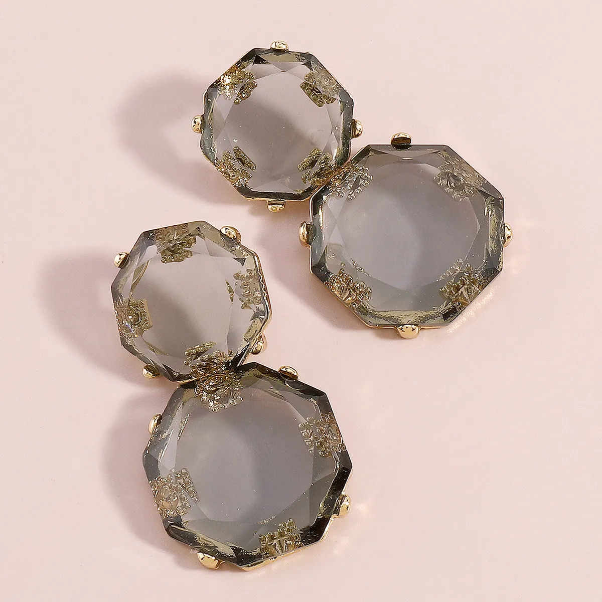Gray Crystal & 18K Gold-Plated Octagon Drop Earrings