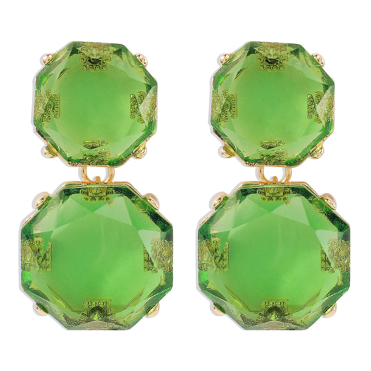 Green Crystal & 18K Gold-Plated Octagon Drop Earrings