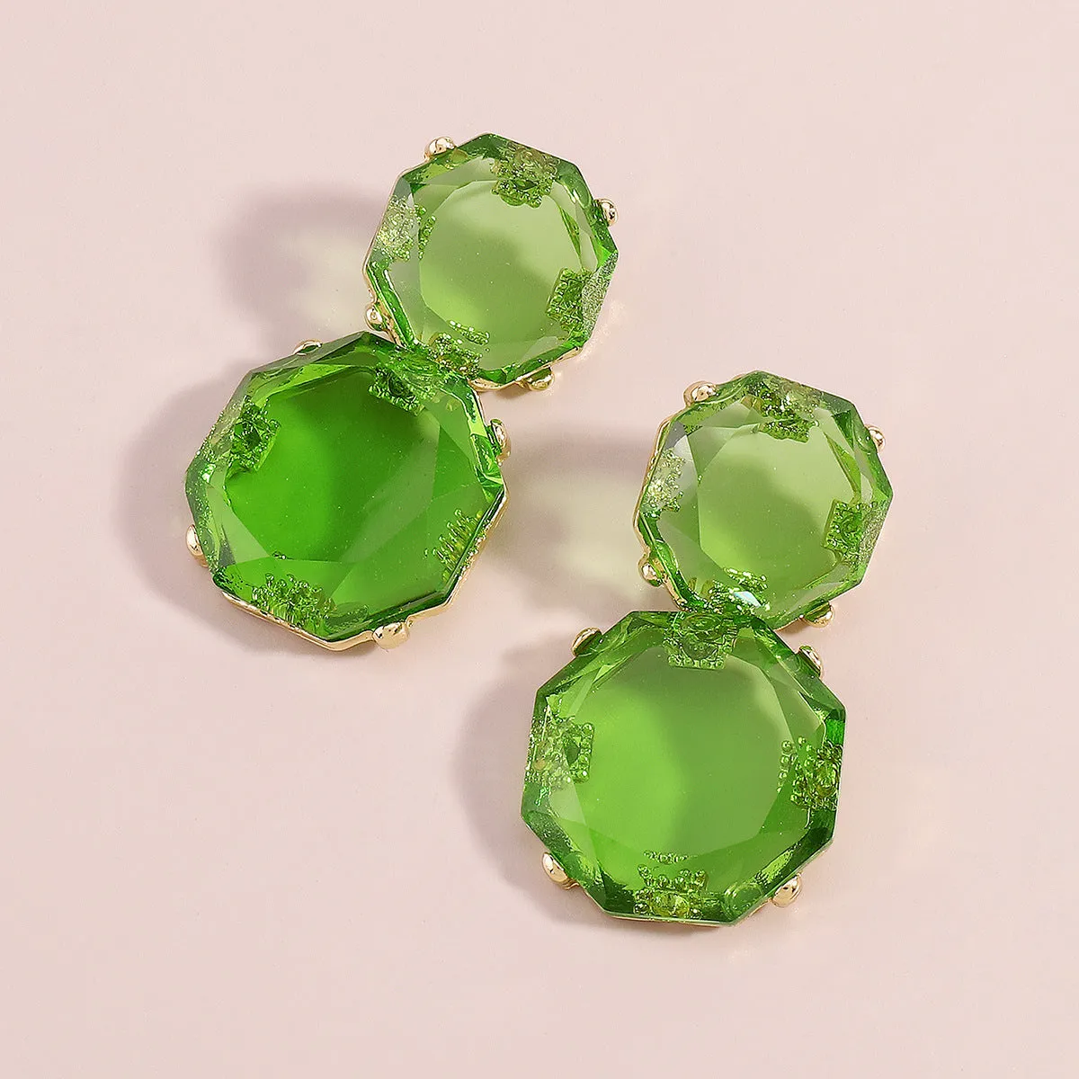 Green Crystal & 18K Gold-Plated Octagon Drop Earrings