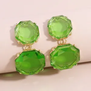 Green Crystal & 18K Gold-Plated Octagon Drop Earrings