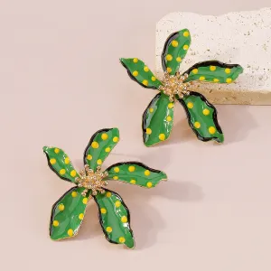 Green Enamel & 18K Gold-Plated Spot Flower Stud Earrings