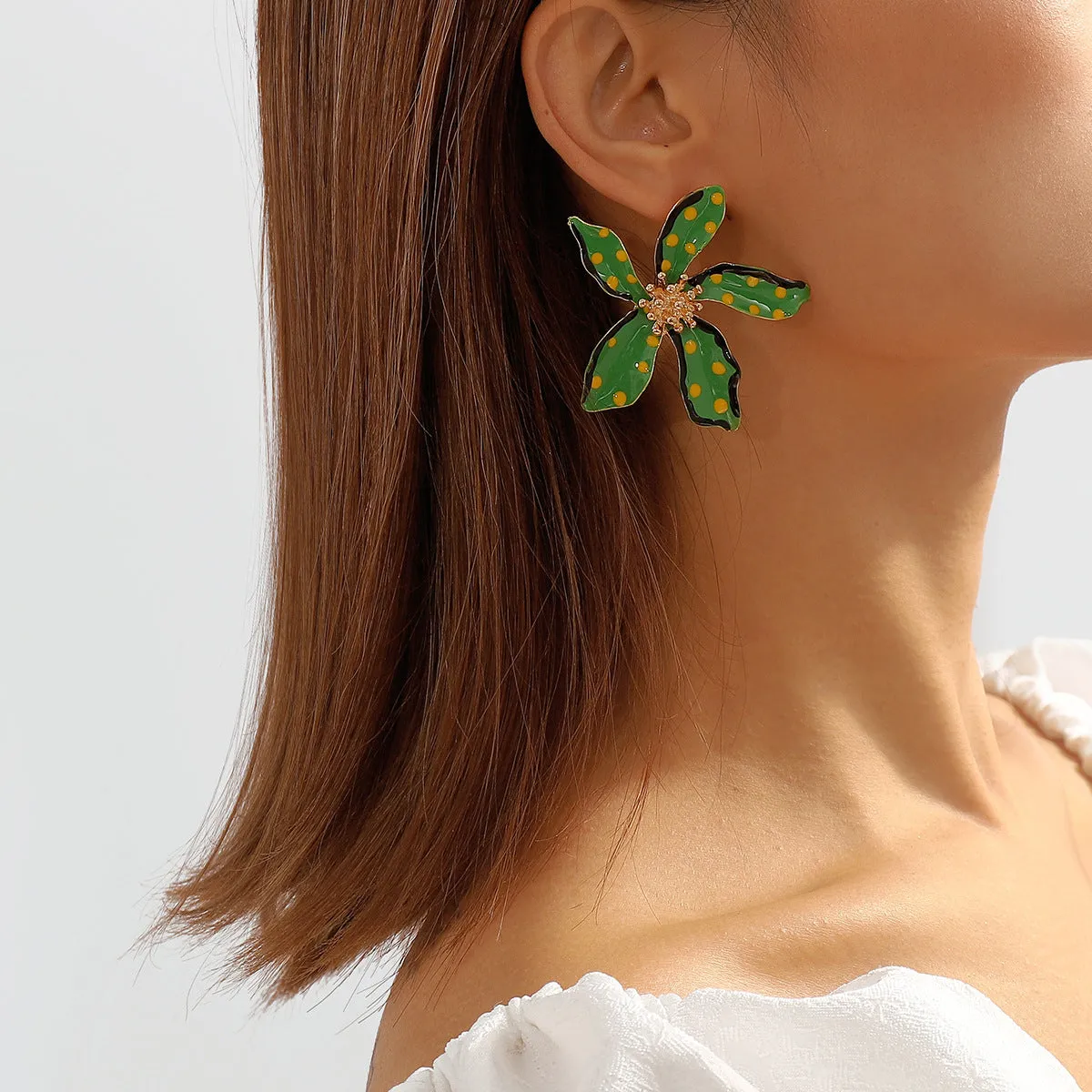 Green Enamel & 18K Gold-Plated Spot Flower Stud Earrings