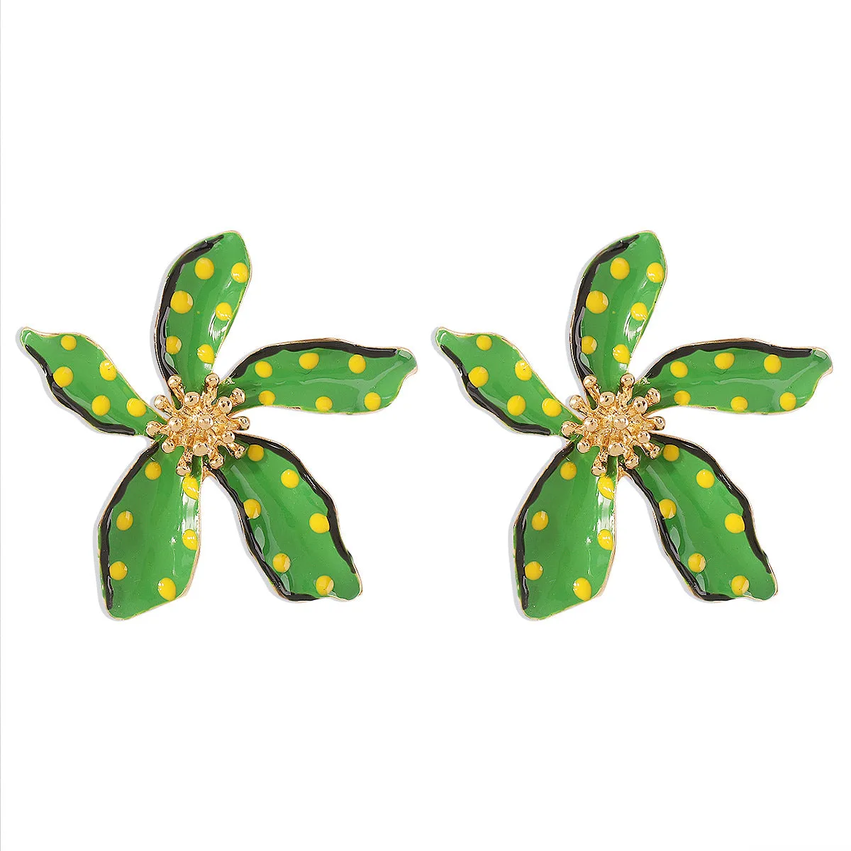 Green Enamel & 18K Gold-Plated Spot Flower Stud Earrings