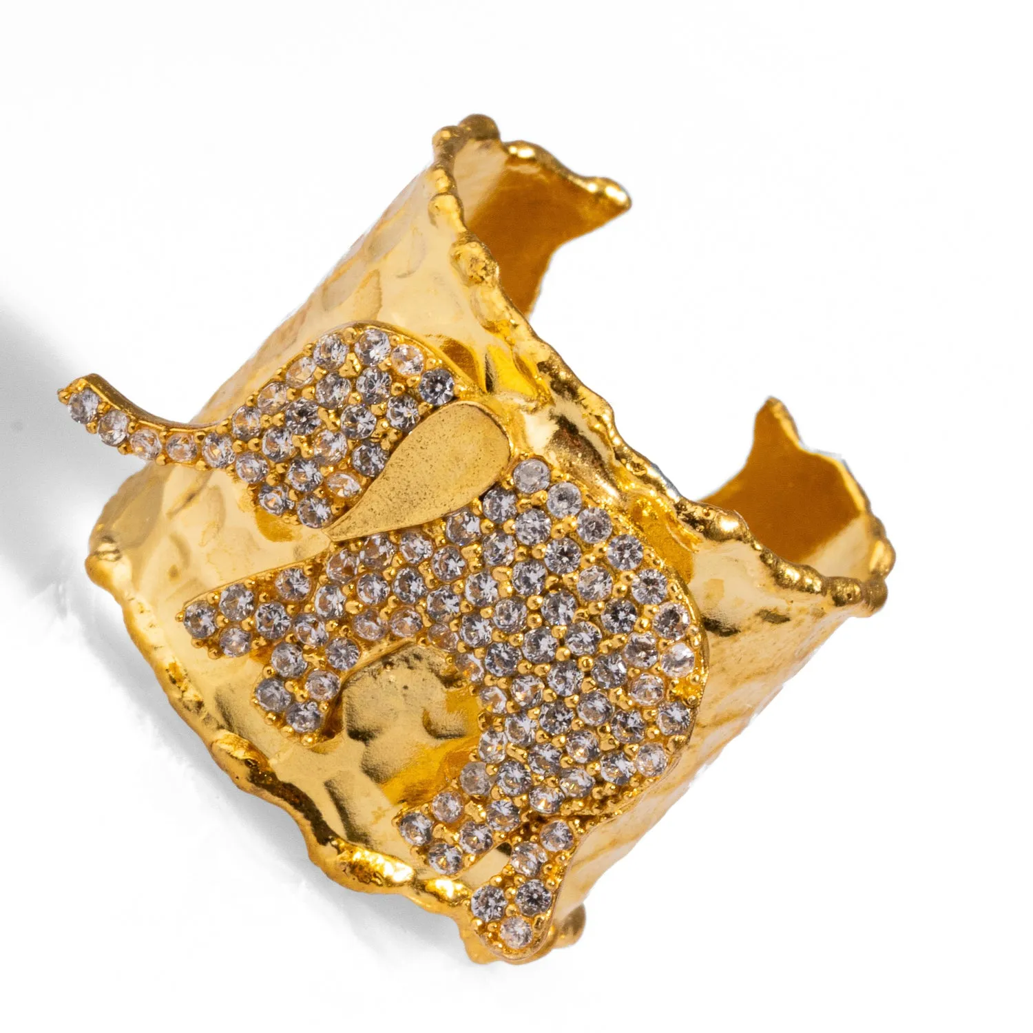 Guardian Diamond Elephant Gold Chunky Adjustable Ring