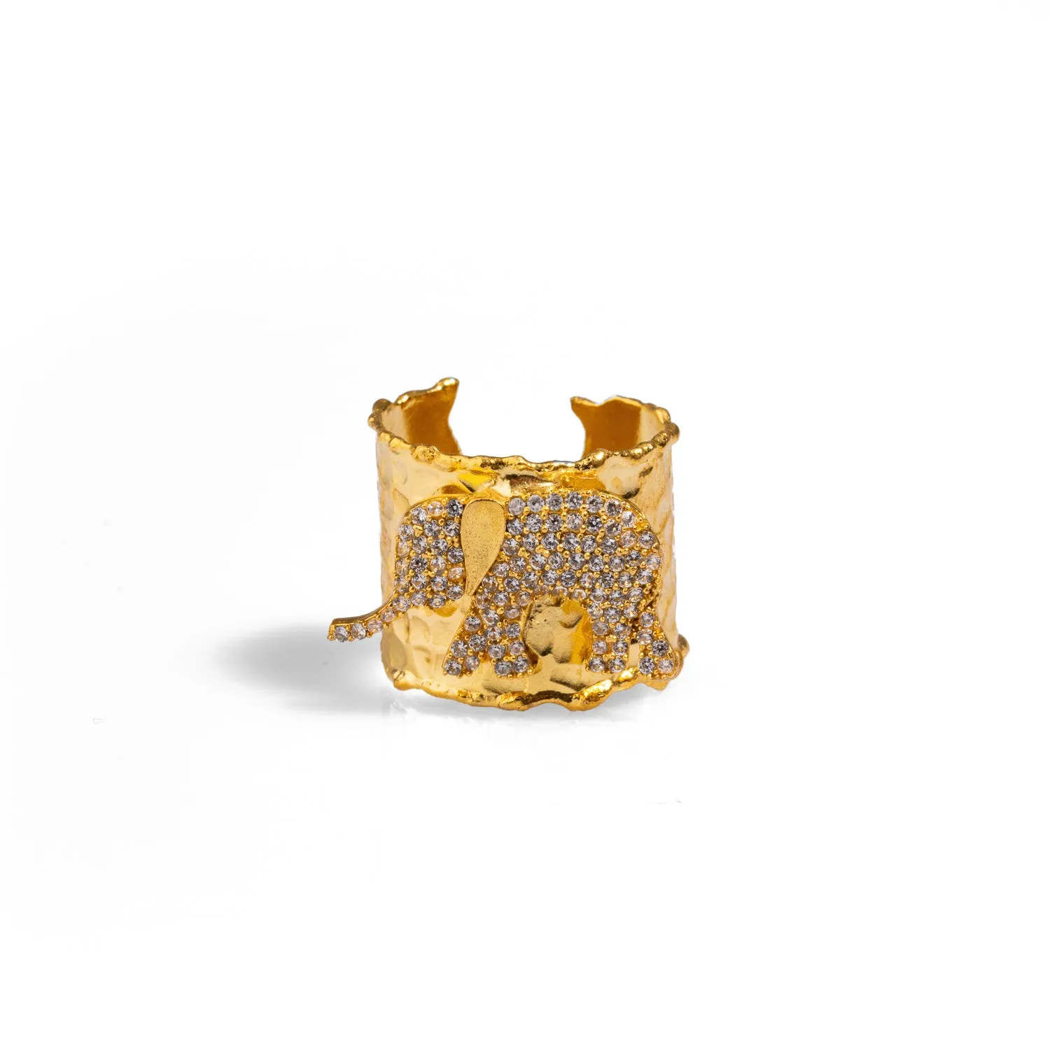 Guardian Diamond Elephant Gold Chunky Adjustable Ring