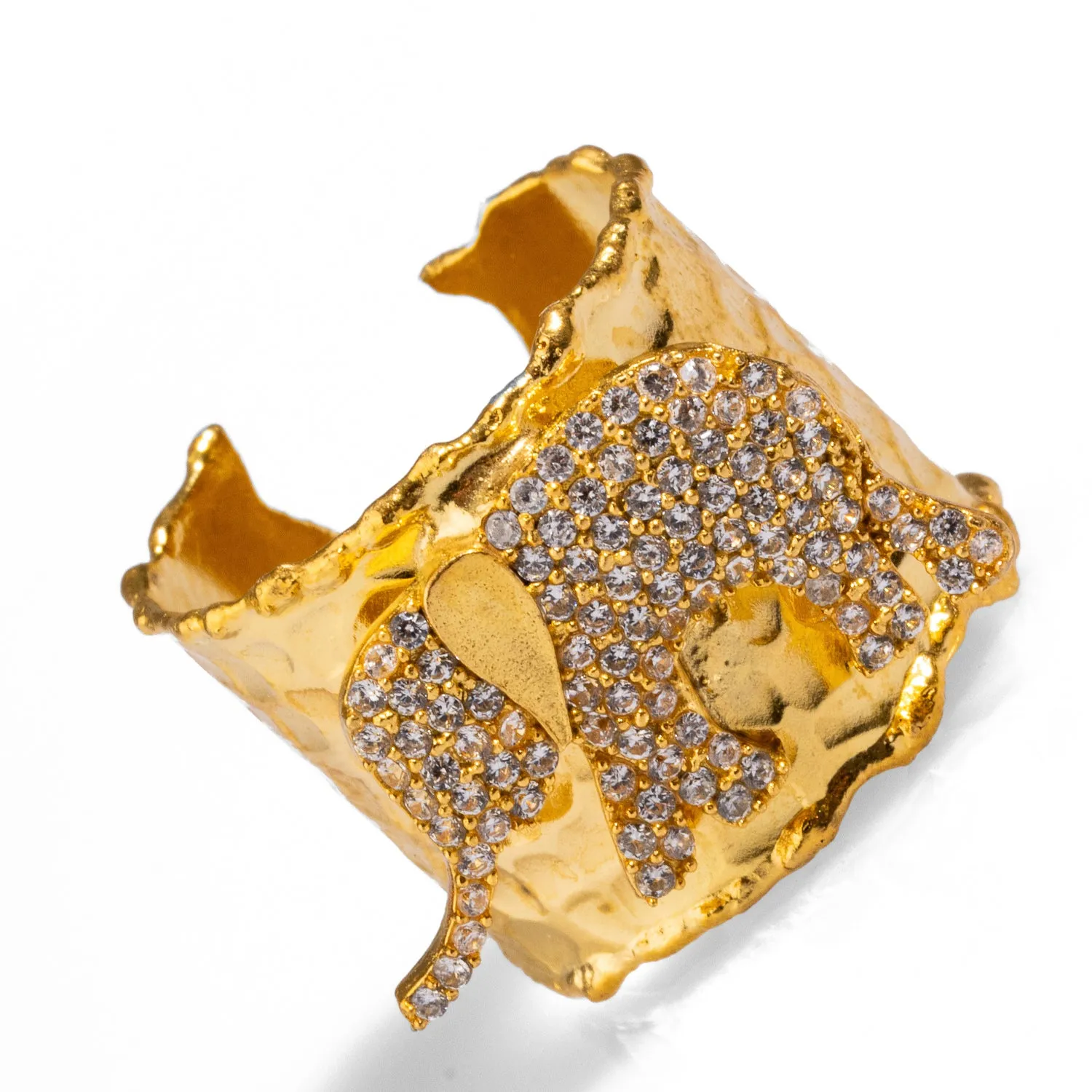 Guardian Diamond Elephant Gold Chunky Adjustable Ring