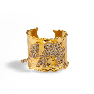 Guardian Diamond Elephant Gold Chunky Adjustable Ring