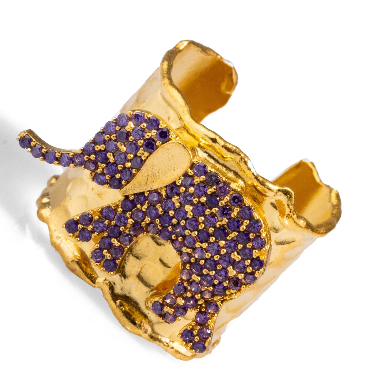 Guardian Purple Elephant Gold Chunky Adjustable Ring
