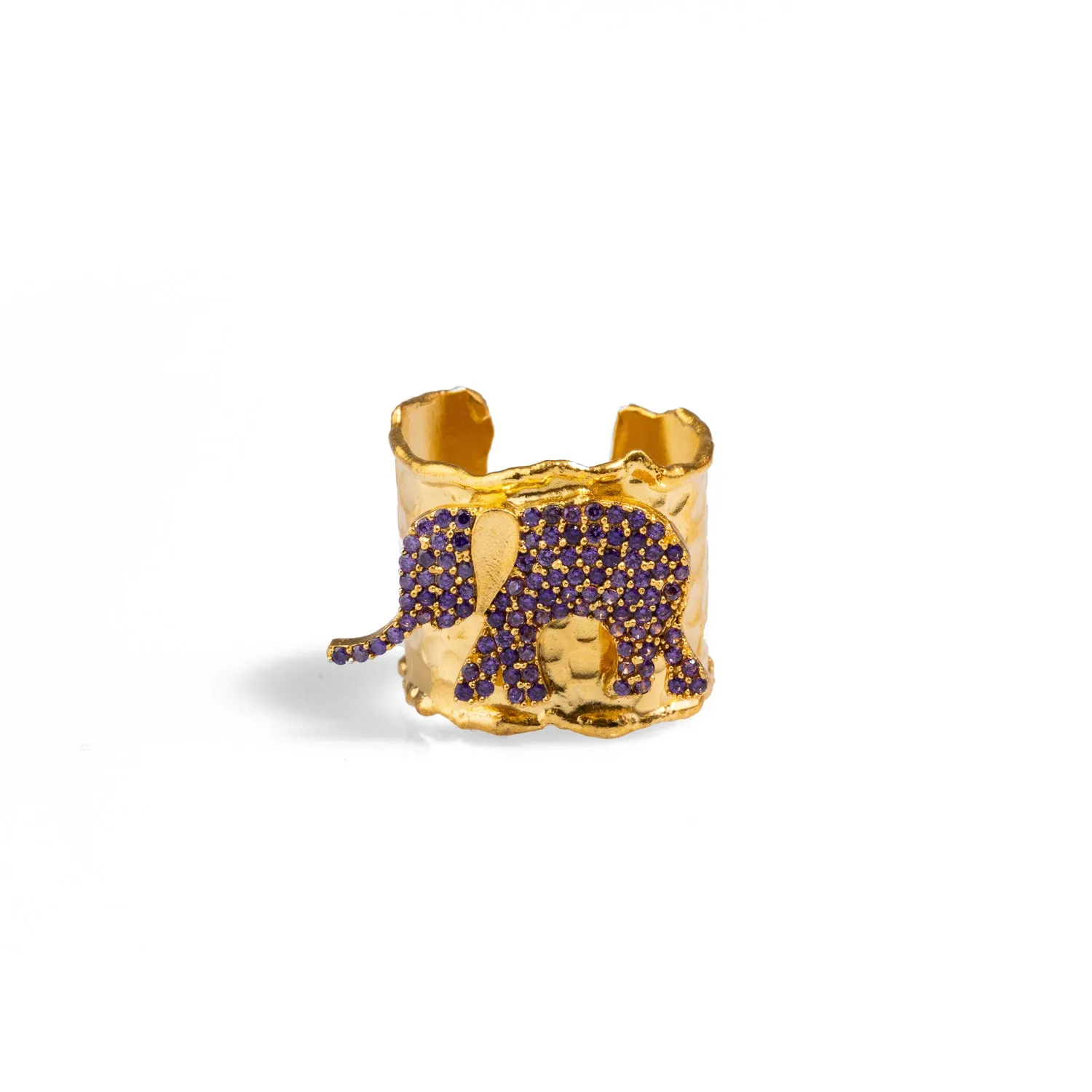 Guardian Purple Elephant Gold Chunky Adjustable Ring