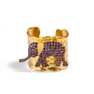 Guardian Purple Elephant Gold Chunky Adjustable Ring