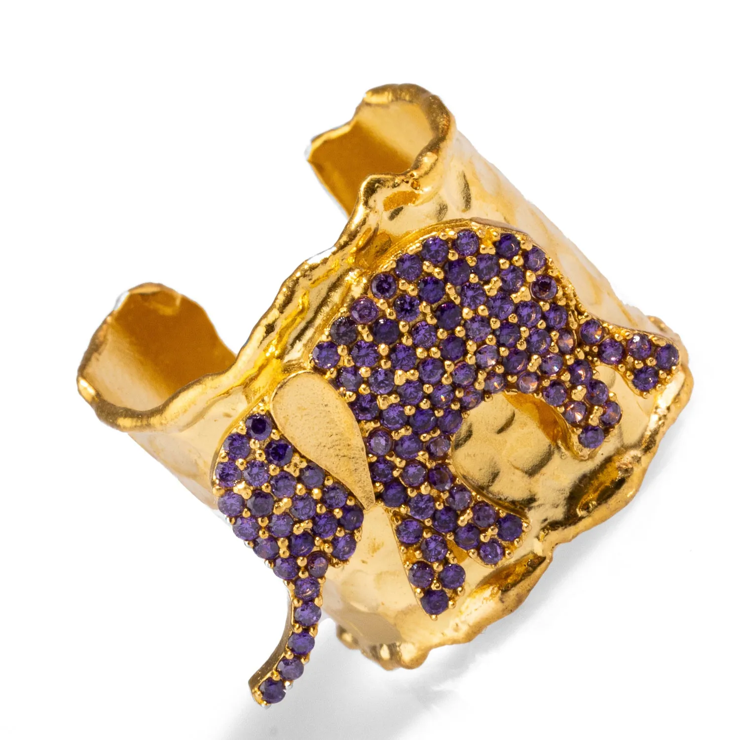 Guardian Purple Elephant Gold Chunky Adjustable Ring