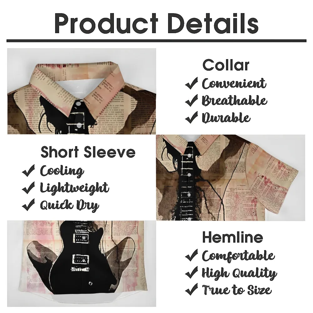 Guitar Girl Art Print Casual Large Size Short Sleeve Shirt 2407001176