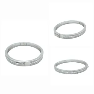 Half Eternity Baguette and Round Cubic Zirconia 925 Sterling Bangle Bracelet  - C304899
