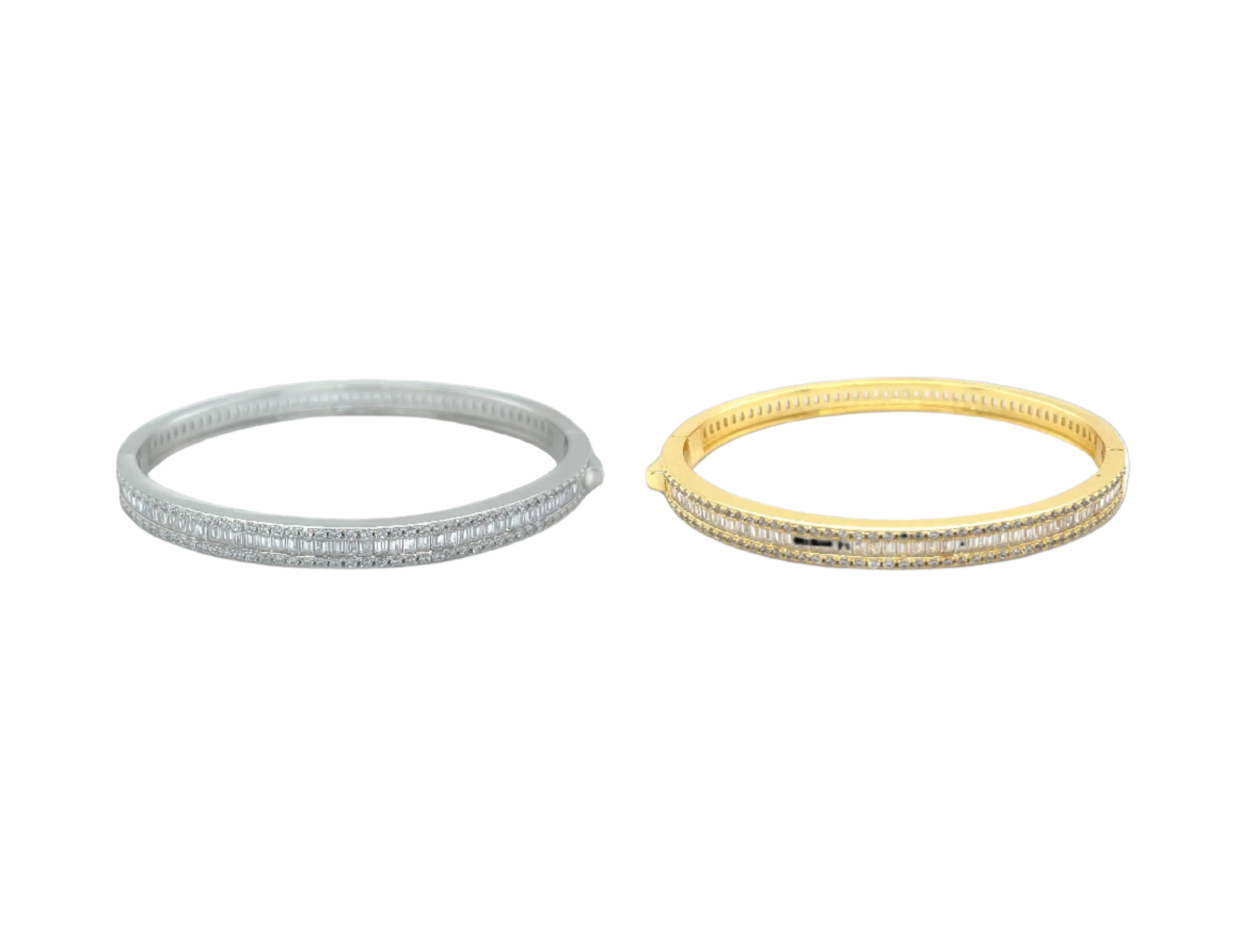 Half Eternity Baguette and Round Cubic Zirconia 925 Sterling Bangle Bracelet  - C304899
