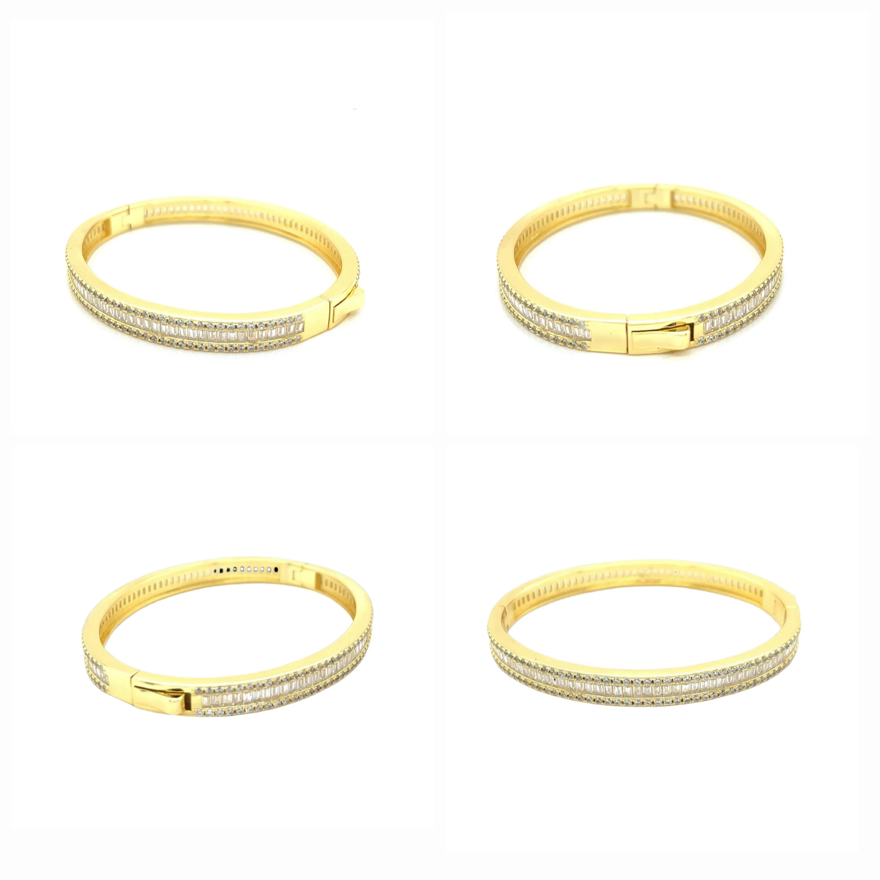 Half Eternity Baguette and Round Cubic Zirconia 925 Sterling Bangle Bracelet  - C304899