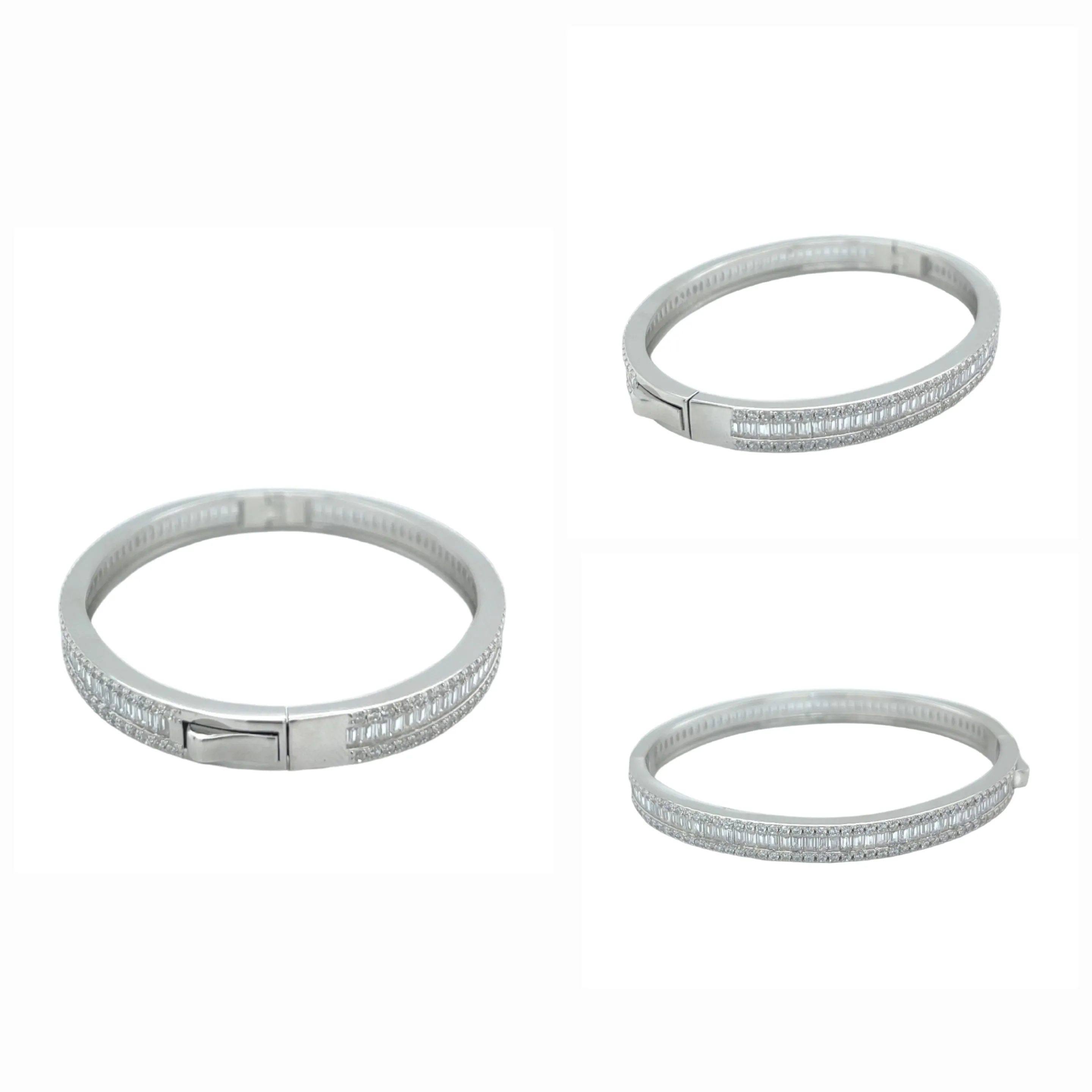 Half Eternity Baguette and Round Cubic Zirconia 925 Sterling Bangle Bracelet  - C304899