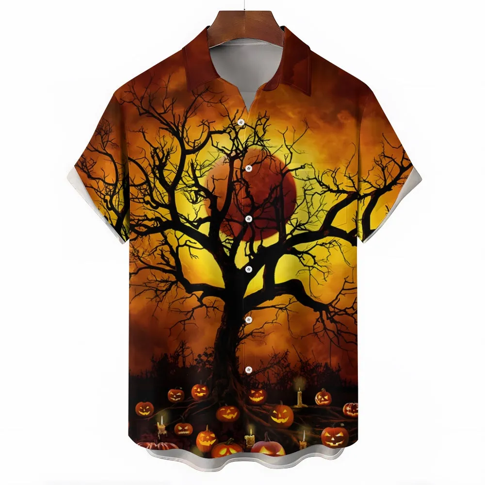 Halloween Ghost Pumpkin Casual Short Sleeve Shirt 2409008965
