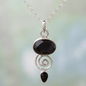 Handmade Onyx and Sterling Silver Pendant Necklace