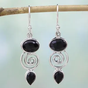 Handmade Onyx Sterling Silver Dangle Earrings