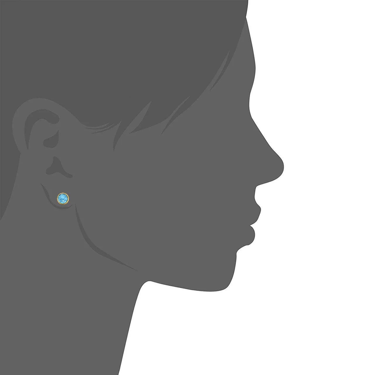 Harley Small Stud Earrings with Blue Aquamarine Round Crystals from Swarovski Gold Plated