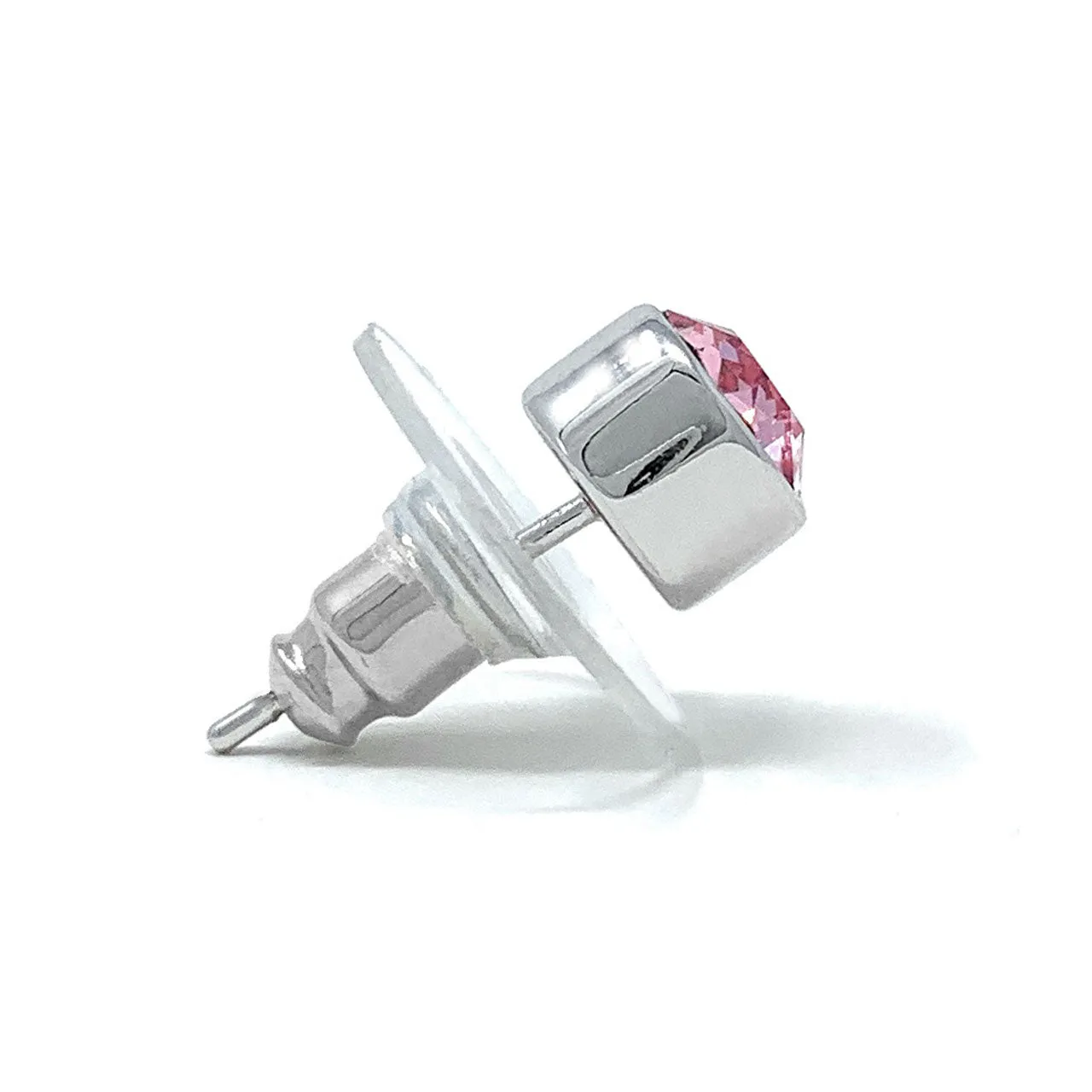 Harley Small Stud Earrings with Pink Light Rose Round Crystals from Swarovski Silver Toned Rhodium Plated