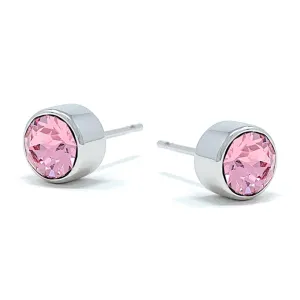 Harley Small Stud Earrings with Pink Light Rose Round Crystals from Swarovski Silver Toned Rhodium Plated