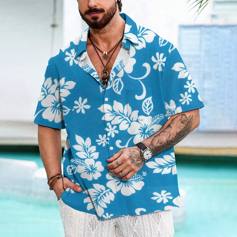 Hawaiian Flower Multicolor Casual Oversized Short Sleeve Shirt 2408000576