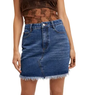 Helena High Waist Raw Hem Denim Skirt