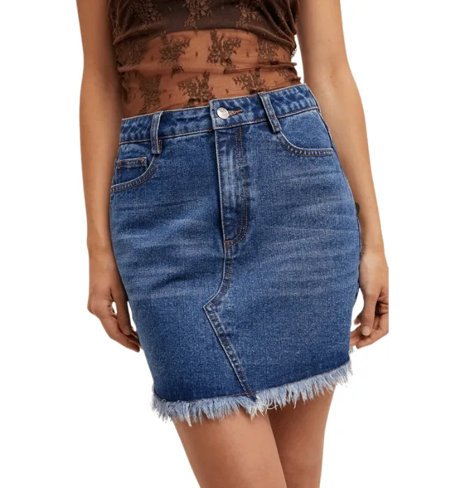 Helena High Waist Raw Hem Denim Skirt