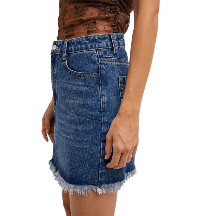 Helena High Waist Raw Hem Denim Skirt