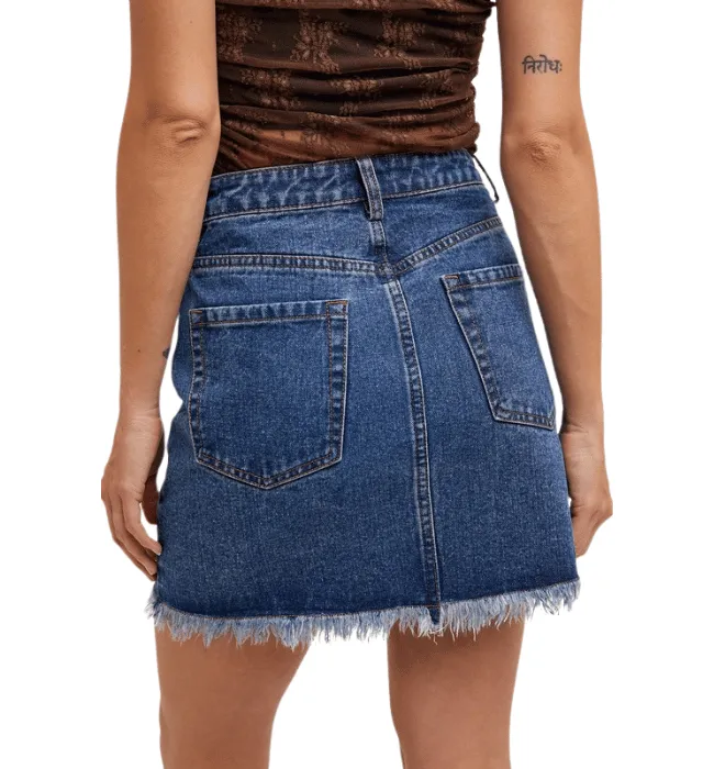 Helena High Waist Raw Hem Denim Skirt