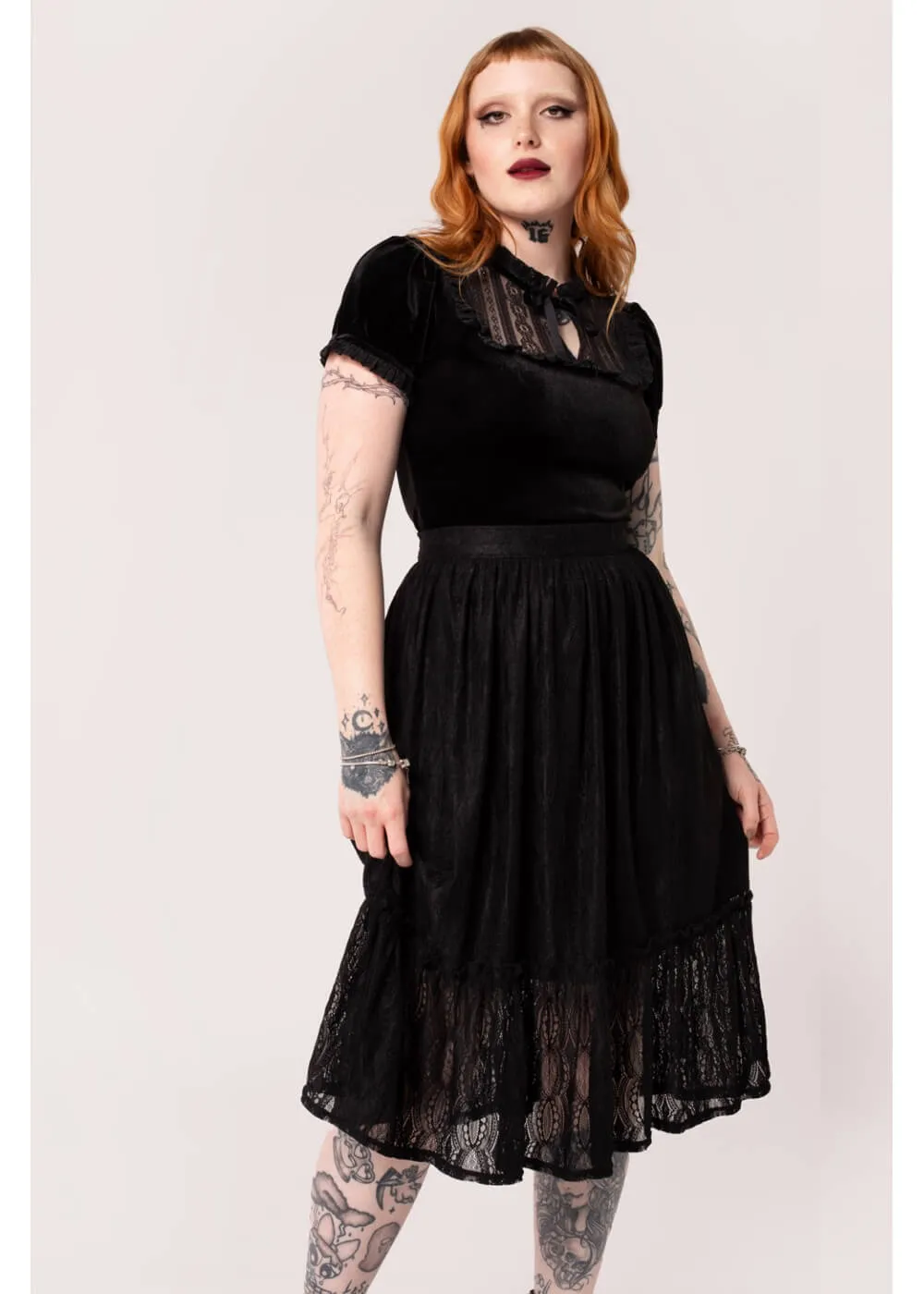 Hell Bunny Rhea Lace Skirt Black