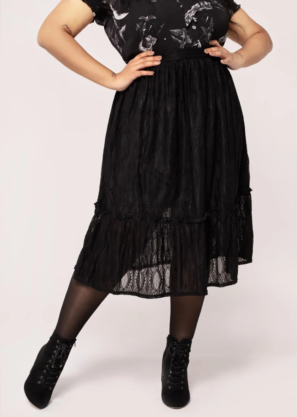 Hell Bunny Rhea Lace Skirt Black