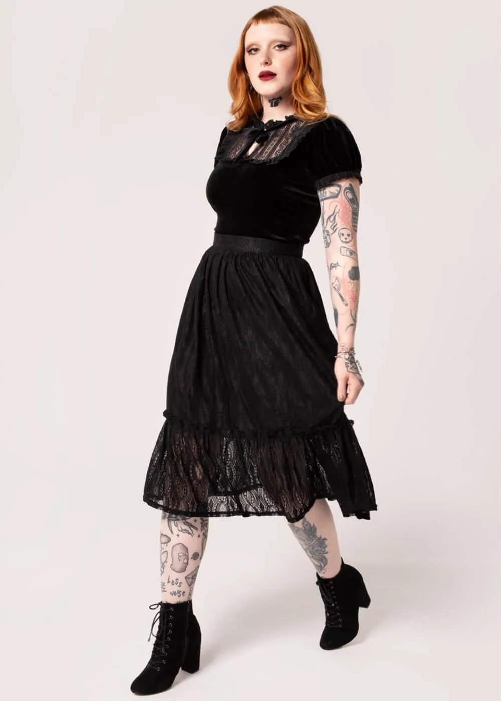 Hell Bunny Rhea Lace Skirt Black